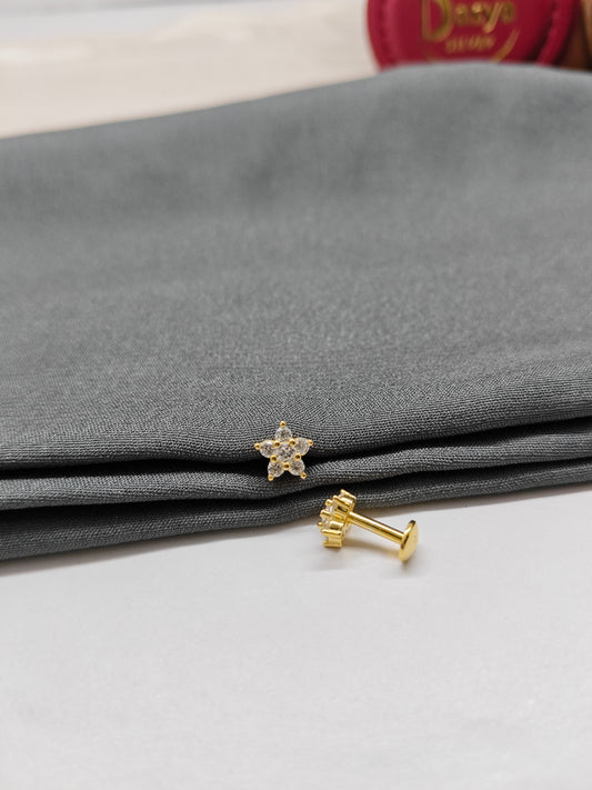925 Silver Gold Colour Small Star Design Earrings
