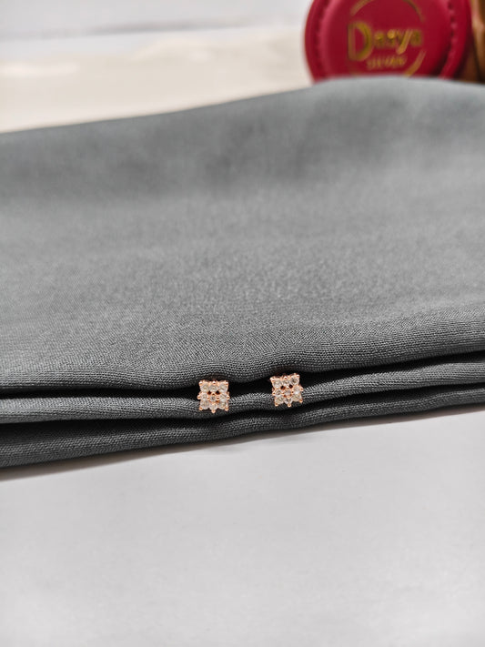 925 Silver Rose Gold Small 9 White Stone Earrings