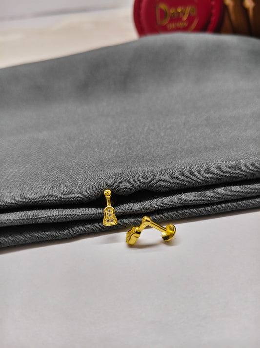 925 Silver Gold Colour Small Guitar Design Earrings