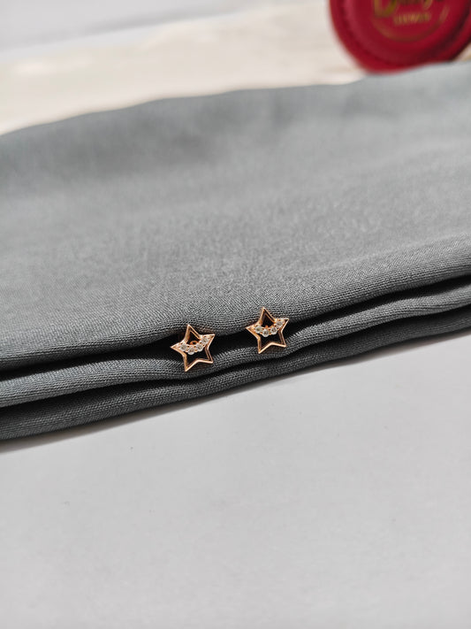 925 Silver Rose Gold Small Star Design Earrings