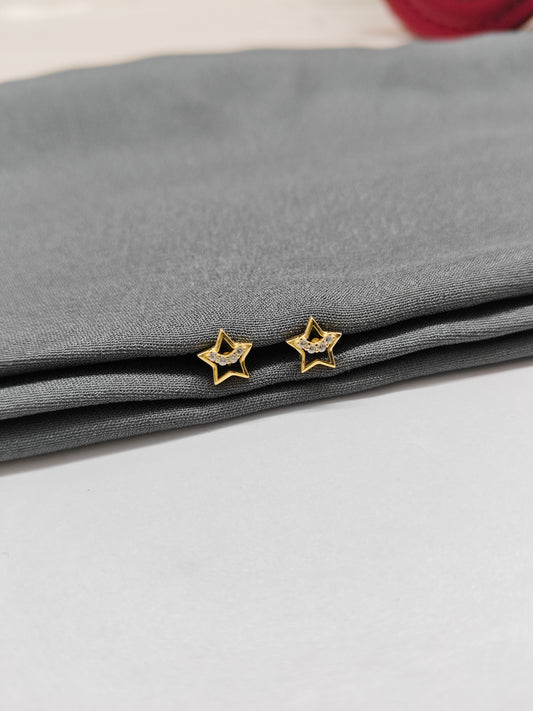 925 Silver Gold Colour Small Star Design Earrings