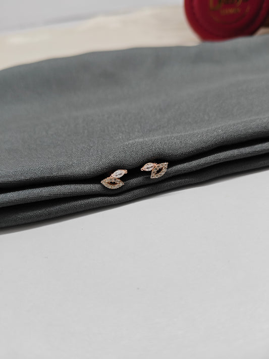 925 Silver Rose Gold Small 2 Type Stone Earrings