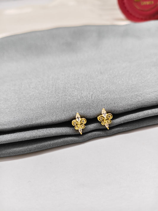 925 Silver Gold Colour Small Double Flower Earrings
