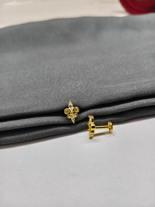 925 Silver Gold Colour Small Double Flower Earrings