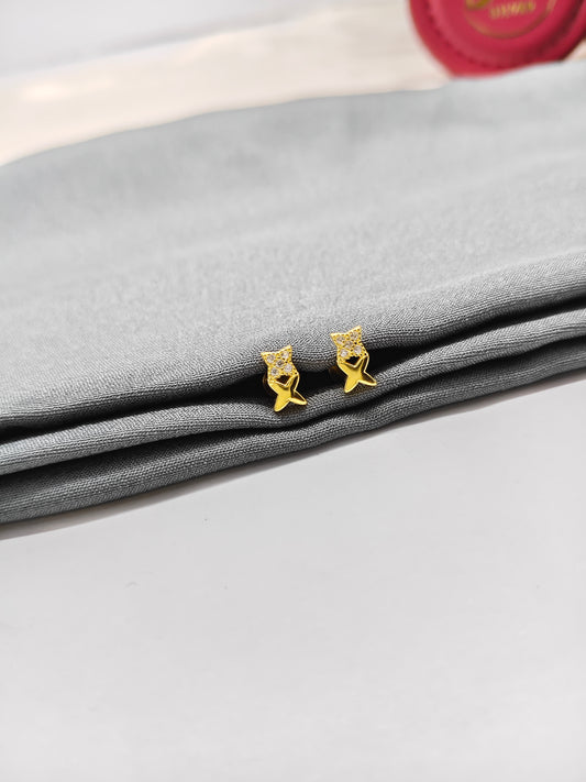 925 Silver Gold Colour Small 4 Stone X Design Earrings