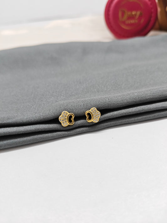 925 Silver Gold Colour Small Half Flower Design Earrings