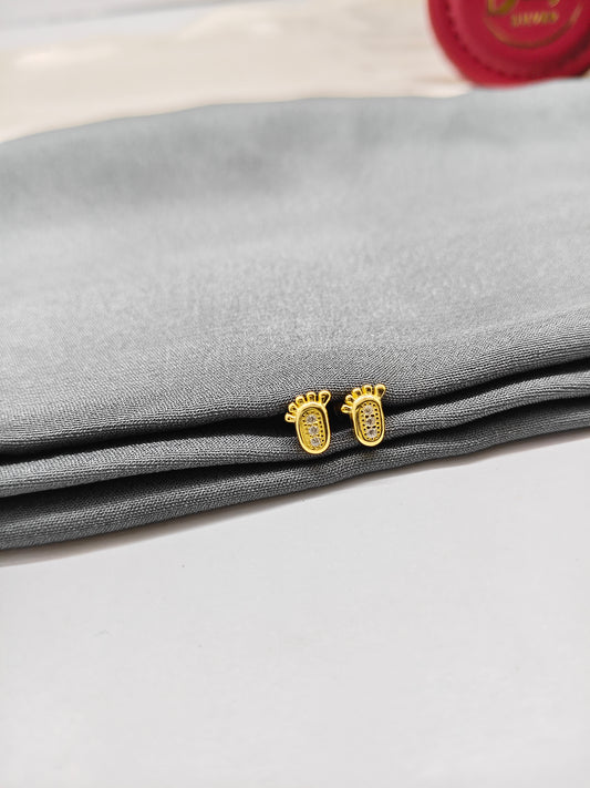 925 Silver Gold Colour Small Kid Paw Design Earrings