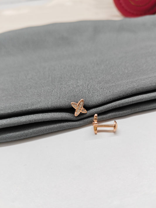 925 Silver Rose Gold Small X White Stone Design Earrings