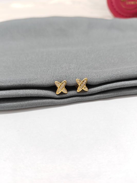 925 Silver Gold Colour Small X Design Earrings