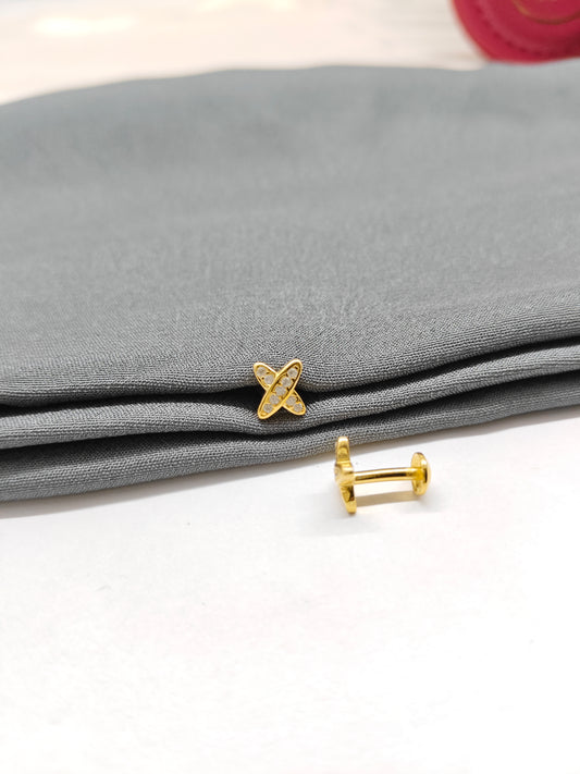 925 Silver Gold Colour Small X Design Earrings