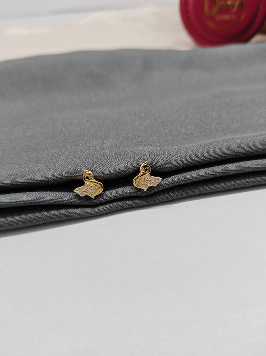 925 Silver Gold Colour Small Swan Design Earrings
