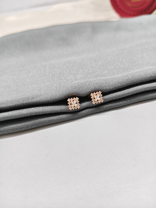 925 Silver Rose Gold Small 12 White Stone Earrings