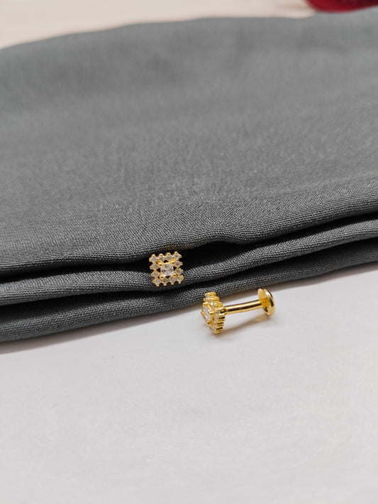 925 Silver Gold Colour Small 12 Stone Design Earrings