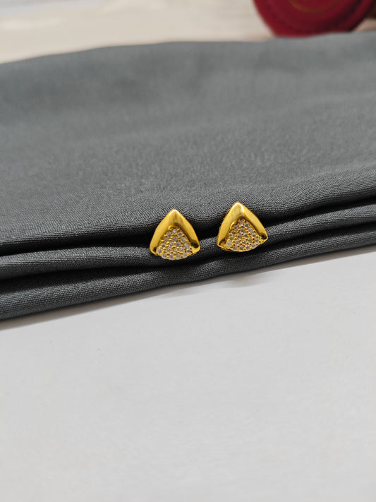 925 Silver Gold Colour Double Triangle Design Earrings