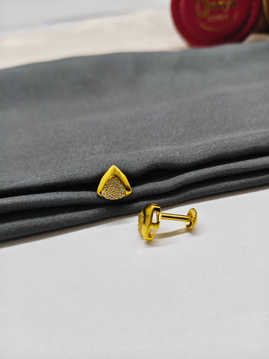 925 Silver Gold Colour Double Triangle Design Earrings