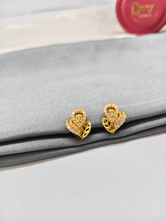 925 Silver Gold Colour Big Leaf Design Earrings