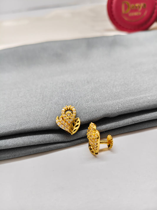 925 Silver Gold Colour Big Leaf Design Earrings