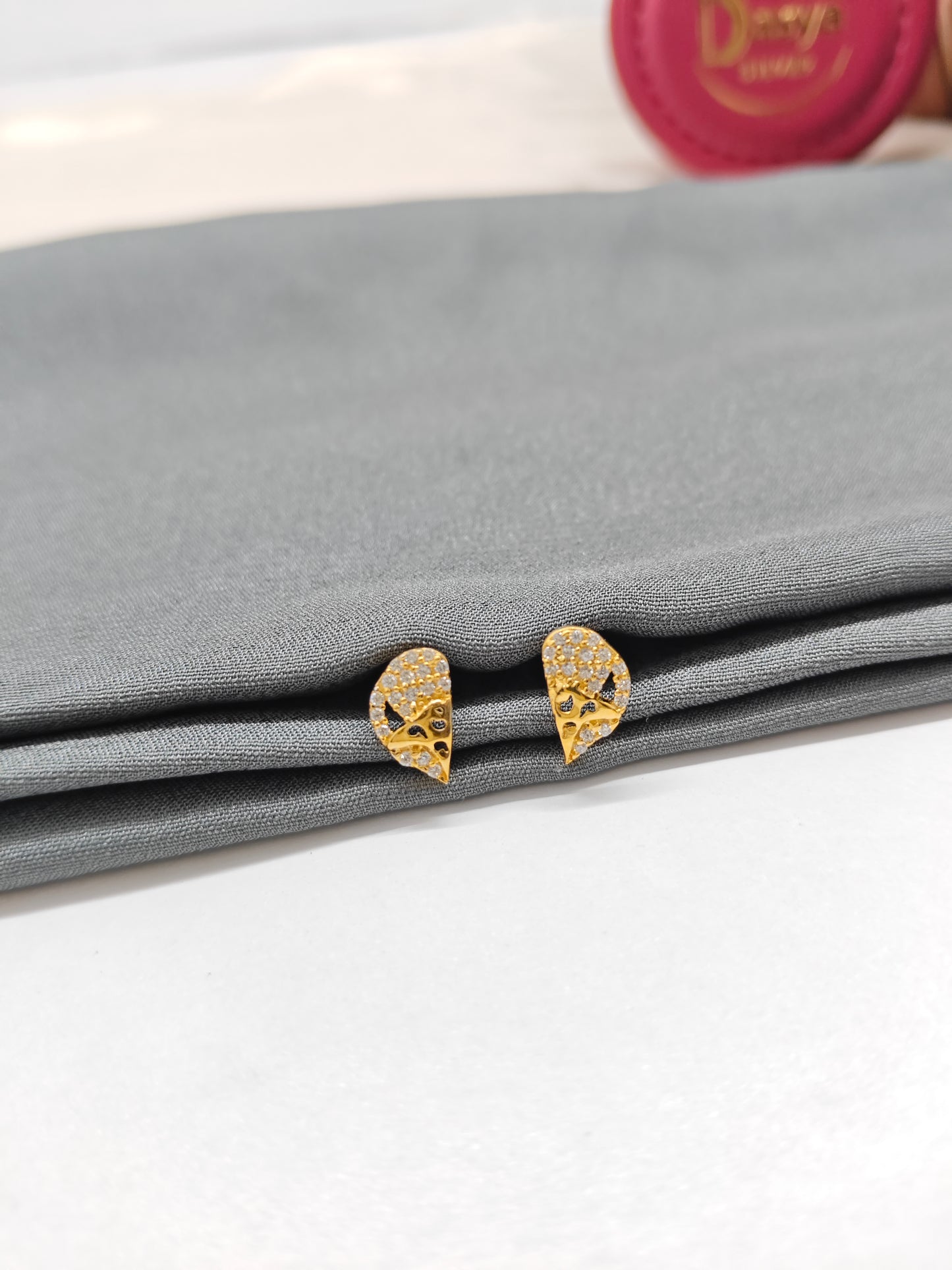 925 Silver Gold Colour Half Heart Design Earrings