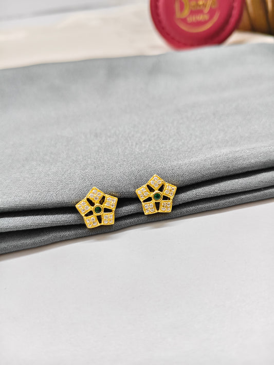 925 Silver Gold Colour Emerald With White Stone Earrings