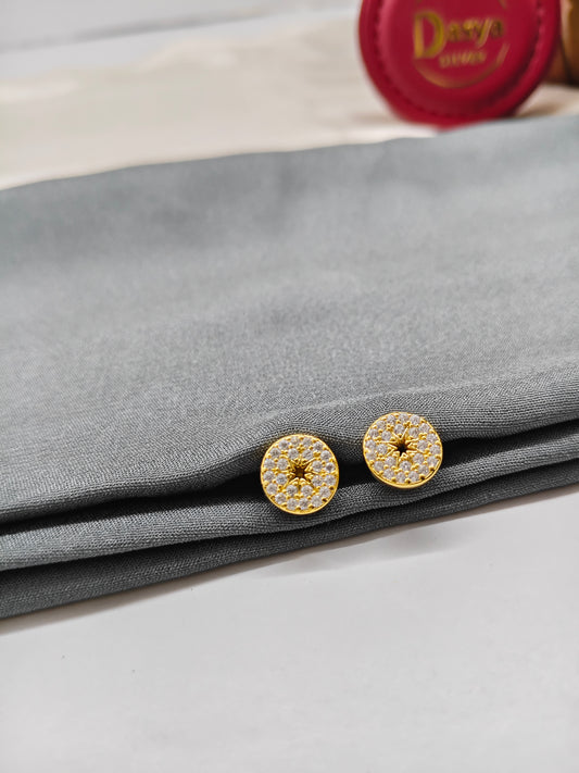 925 Silver Gold Colour Full White stone Round Design Earrings