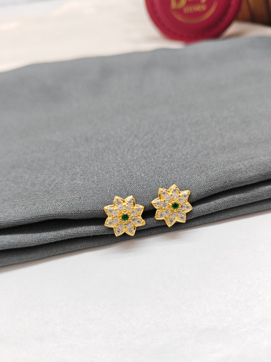 925 Silver Gold Colour Emerald With Stone Double Star Design Earrings