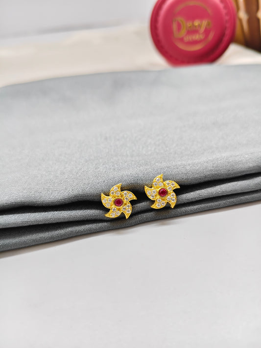 925 Silver Gold Colour Ruby White Stone Chakra Design Earrings