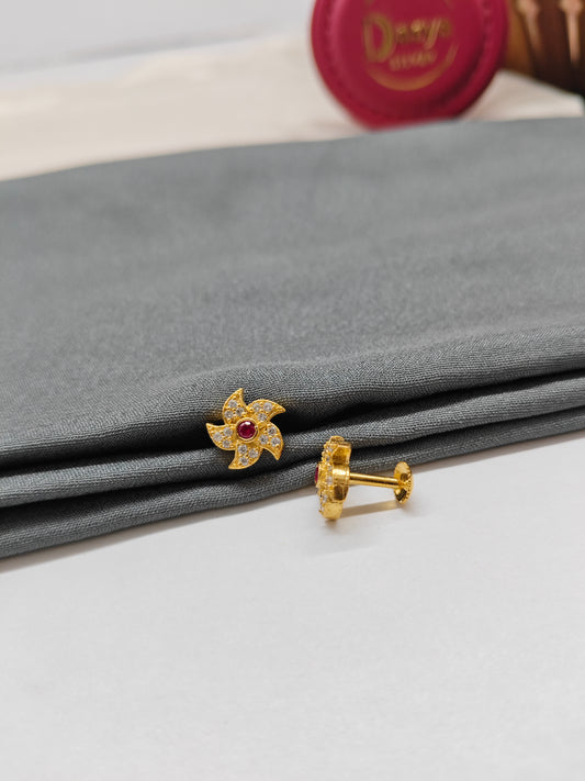 925 Silver Gold Colour Ruby White Stone Chakra Design Earrings
