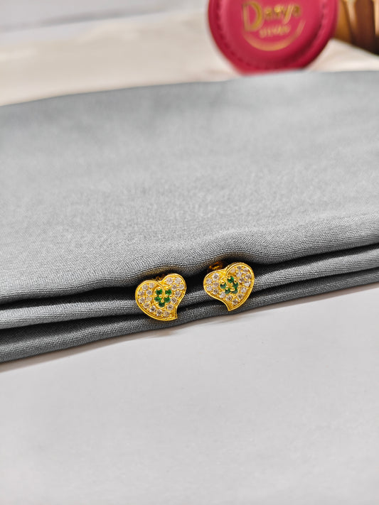925 Silver Gold Colour Emerald With White Stone Heart Earrings