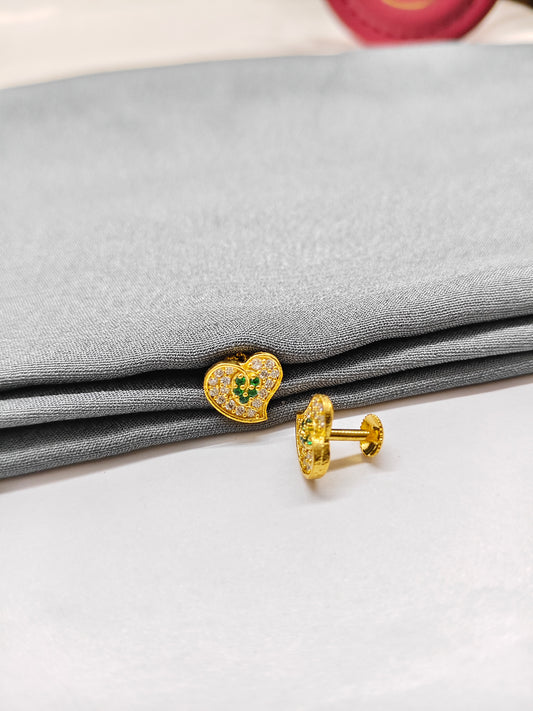 925 Silver Gold Colour Emerald With White Stone Heart Earrings