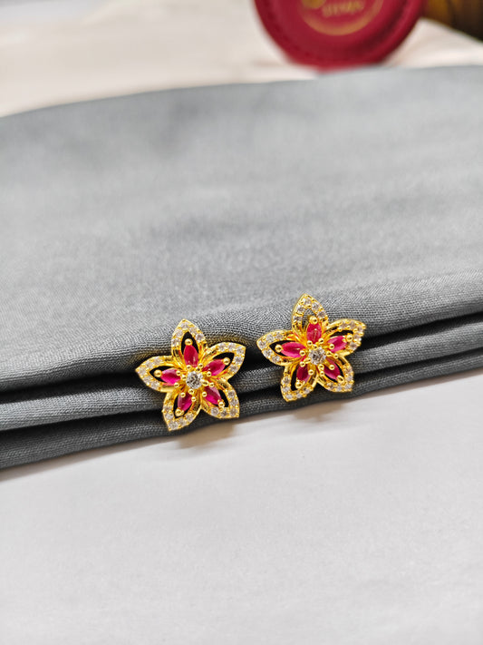 925 Silver Gold Colour Ruby With White Stone Star Big Design Earrings