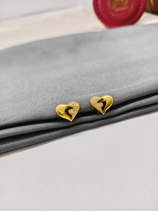 925 Silver Gold Colour Heart Design Earrings