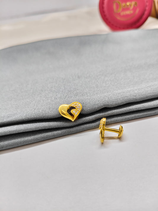 925 Silver Gold Colour Heart Design Earrings