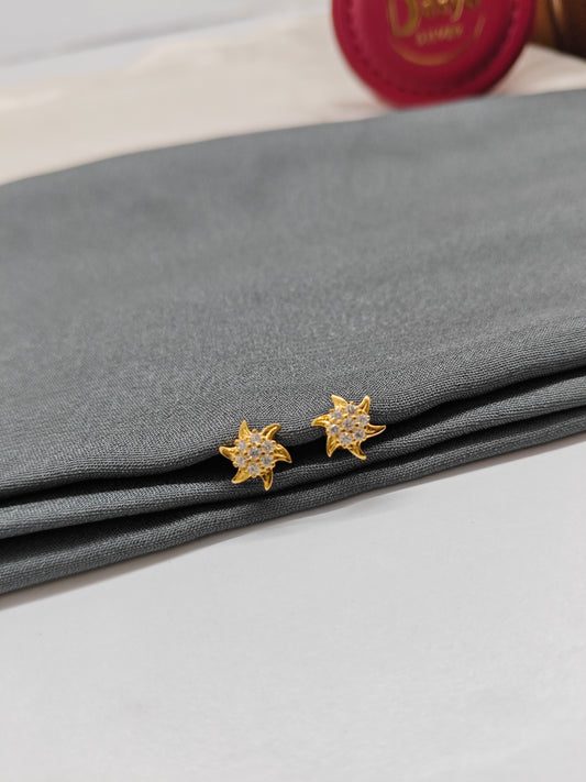 925 Silver Gold Colour White Stone Star Design Earrings