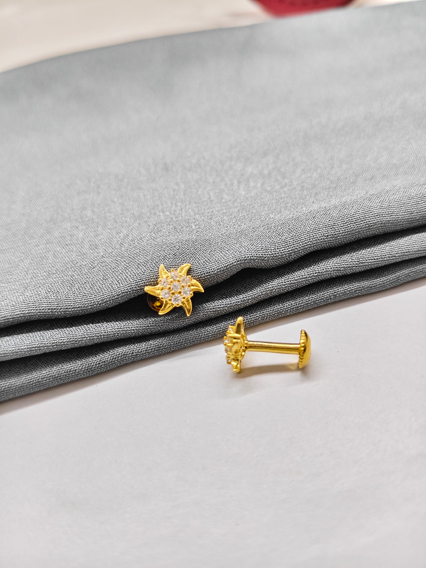 925 Silver Gold Colour White Stone Star Design Earrings