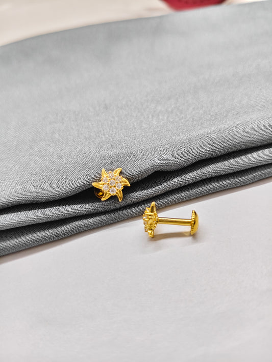 925 Silver Gold Colour White Stone Star Design Earrings