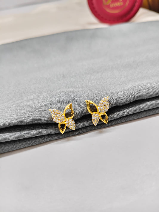 925 Silver Gold Colour Big Butterfly Half White Stone Earrings