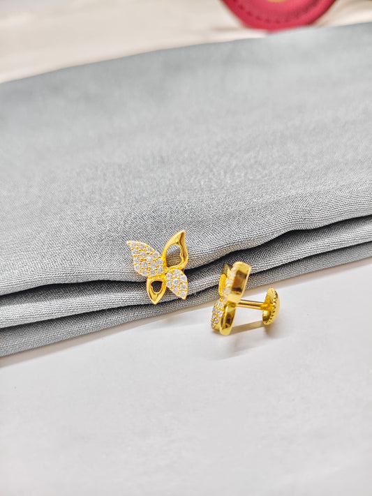 925 Silver Gold Colour Big Butterfly Half White Stone Earrings