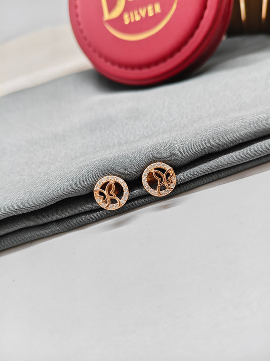 925 Silver Rose Gold Butterfly In Round Design Earrings