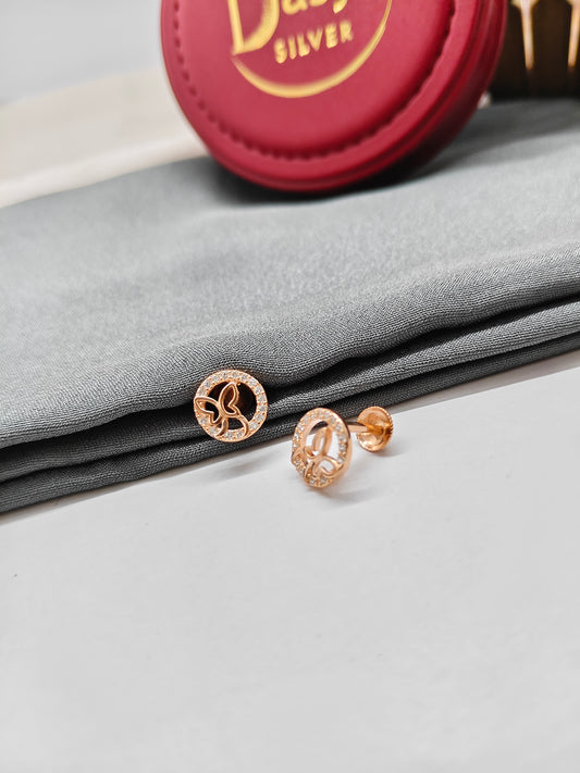 925 Silver Rose Gold Butterfly In Round Design Earrings