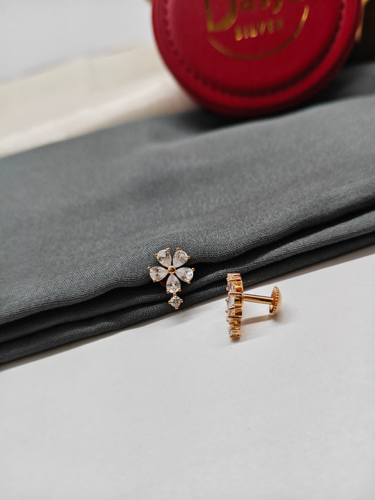 925 Silver Rose Gold Round Design Earrings