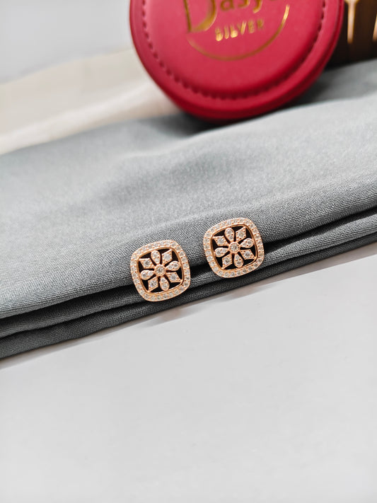 925 Silver Rose Gold Box Chakra Design Earrings