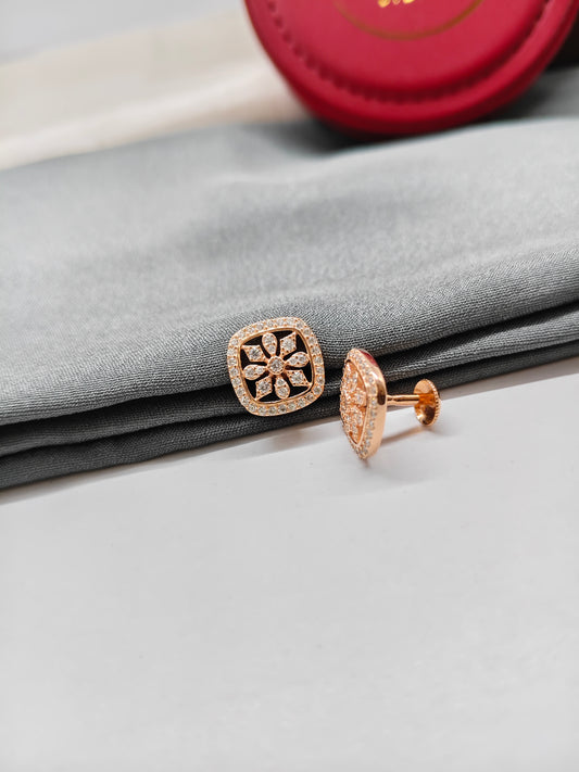 925 Silver Rose Gold Box Chakra Design Earrings