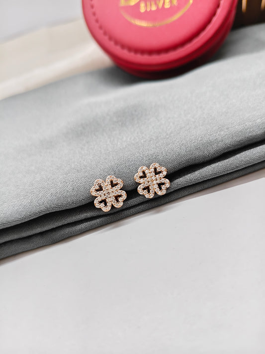 925 Silver Rose Gold Flower Design Earrings
