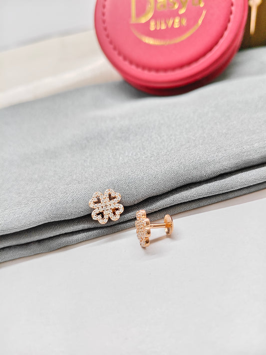 925 Silver Rose Gold Flower Design Earrings