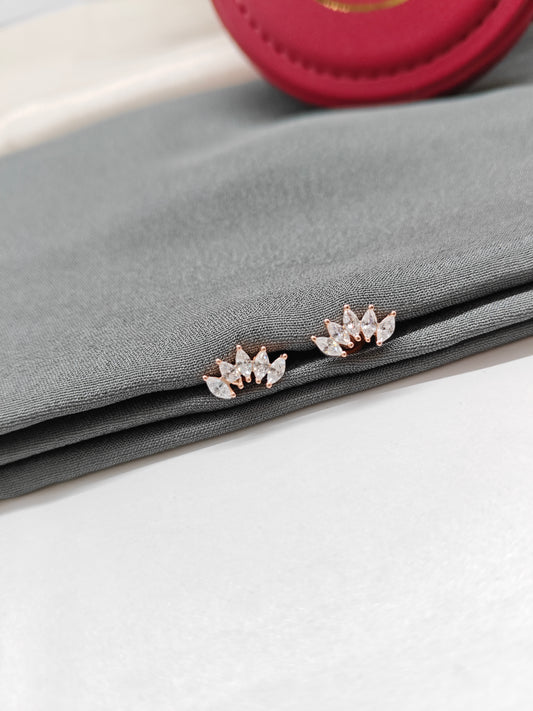 925 Silver Rose Gold 5 White Stone Design Earrings