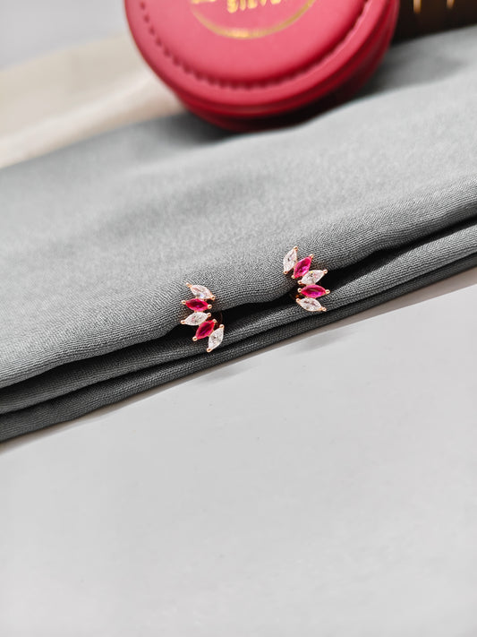 925 Silver Rose Gold 5 Stone with Ruby Design Earrings