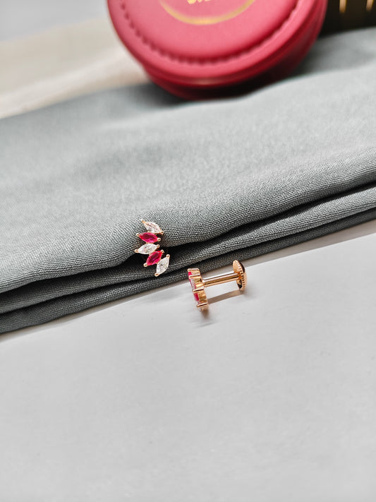 925 Silver Rose Gold 5 Stone with Ruby Design Earrings