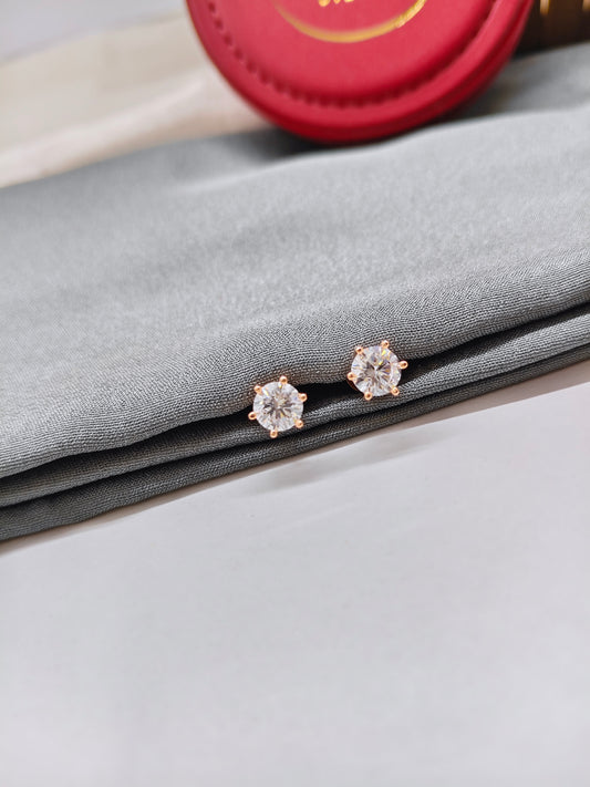 925 Silver Rose Gold Single Solitaire White Stone Earrings