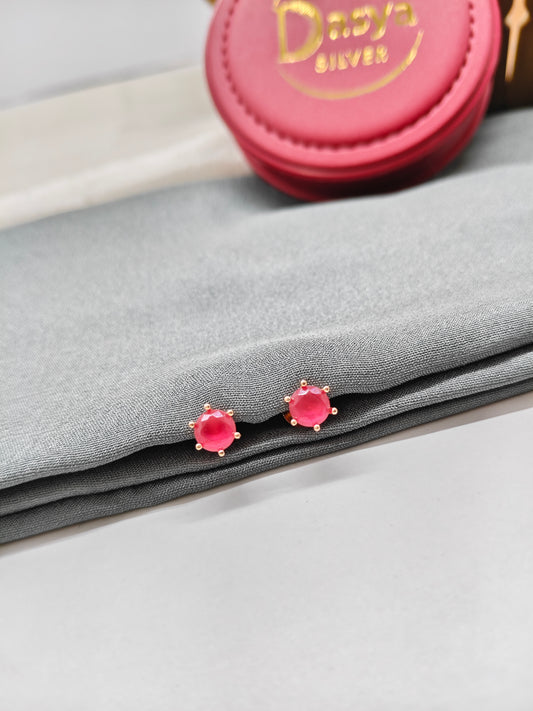 925 Silver Rose Gold Single Ruby Stone Design Earrings.
