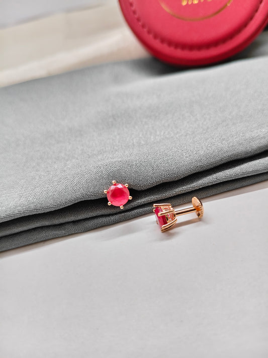 925 Silver Rose Gold Single Ruby Stone Design Earrings.